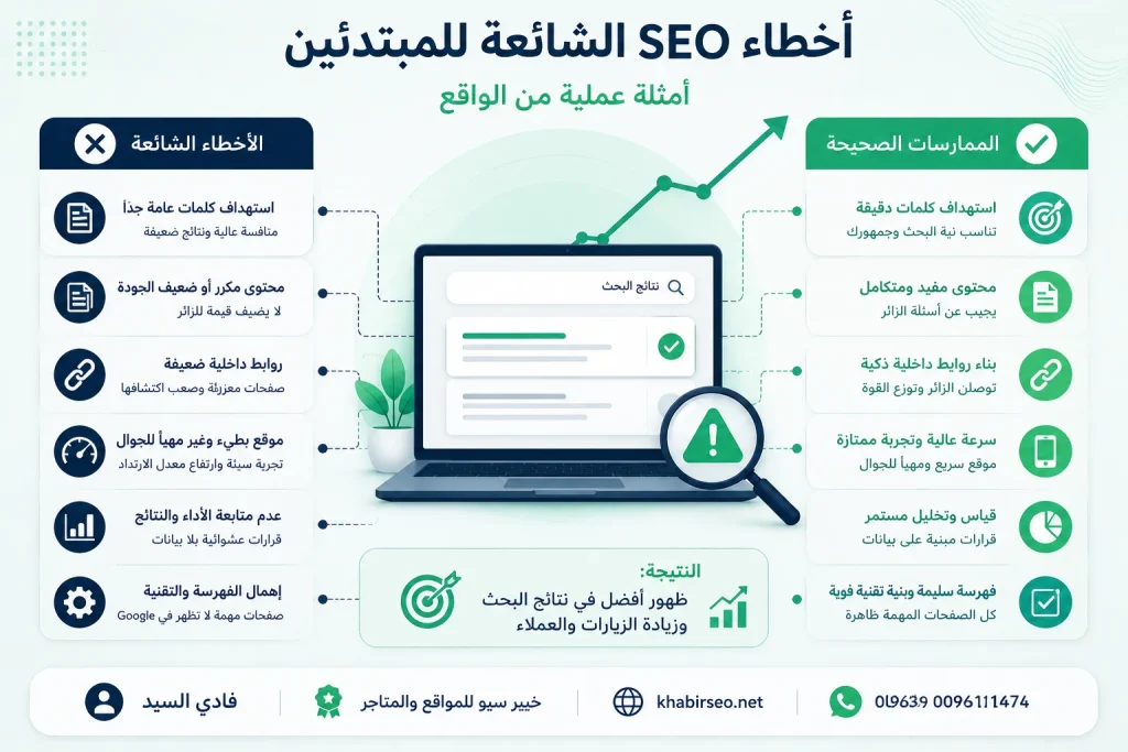 امثلة عملية على أخطاء SEO الشائعة للمبتدئين